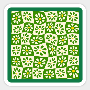 Kelly Green Wavy Floral Checkers Sticker